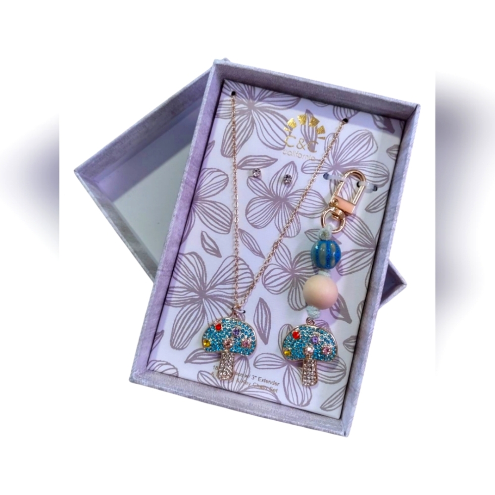 Colorful Mushroom Necklace and Keychain Gift Set For Women